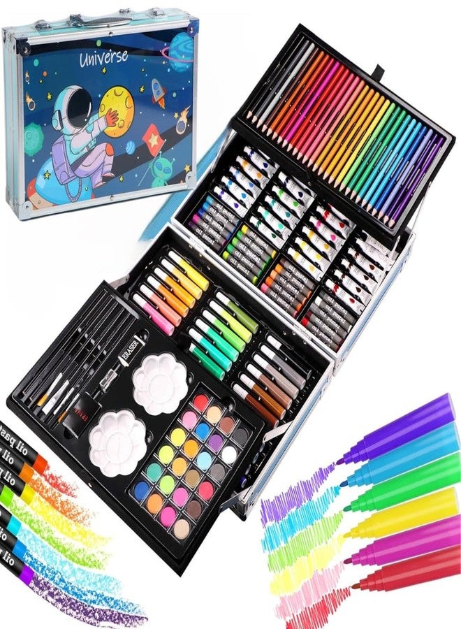 Brille Bee Unicorn Art & Craft Painting Box, Big Coloring Suitcase Multiple 145 Color Kit, Professional Drawing Water Color Pencils, Oil Pastel, Sketches & Acrylic Paint Brush for Girls and Boys (Space) - Image 1